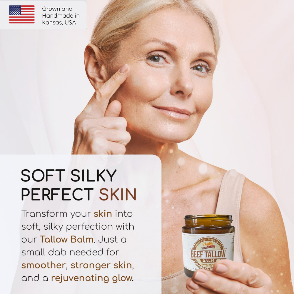 Beef Tallow Balm - 2 oz - Grown and Made in USA - Organic Grass Fed and Finished Tallow - Moisturizing Skin Care
