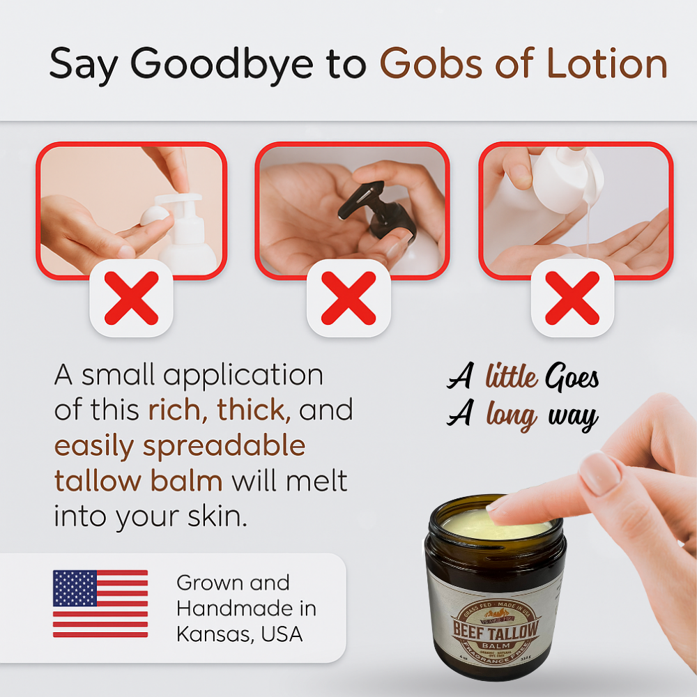 Beef Tallow Balm - 2 oz - Grown and Made in USA - Organic Grass Fed and Finished Tallow - Moisturizing Skin Care