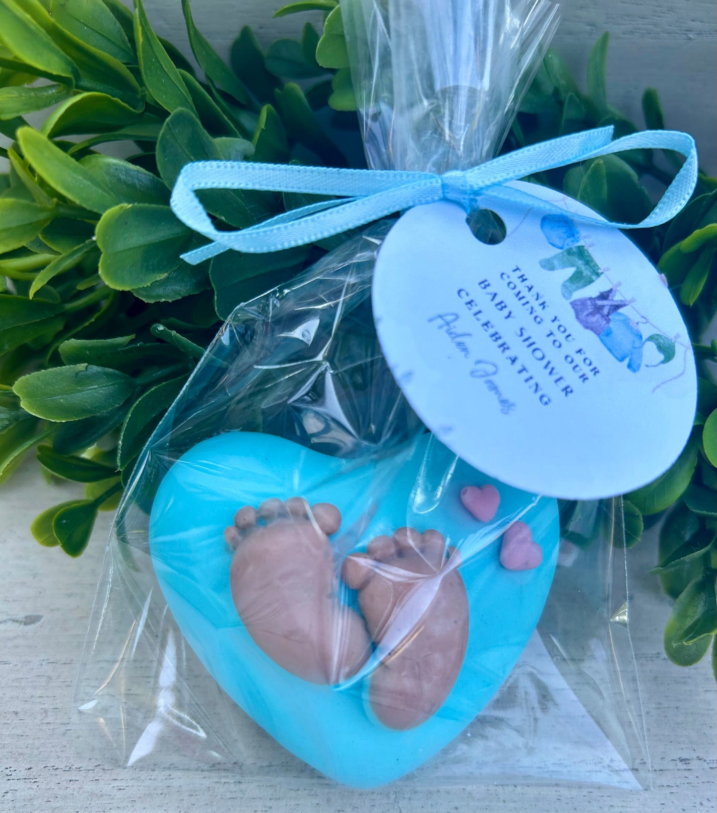 10 Heart Soaps with Newborn Feet for a Boy Party Favors