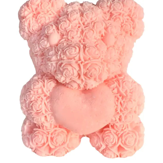 3D Valentine Rose Flower Teddy Bear holding a Heart Soap