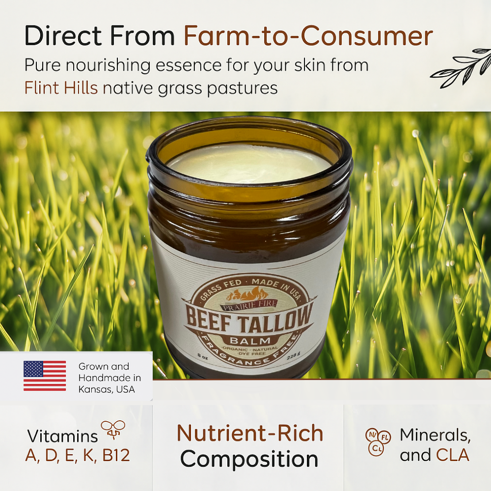 Beef Tallow Balm - 2 oz - Grown and Made in USA - Organic Grass Fed and Finished Tallow - Moisturizing Skin Care