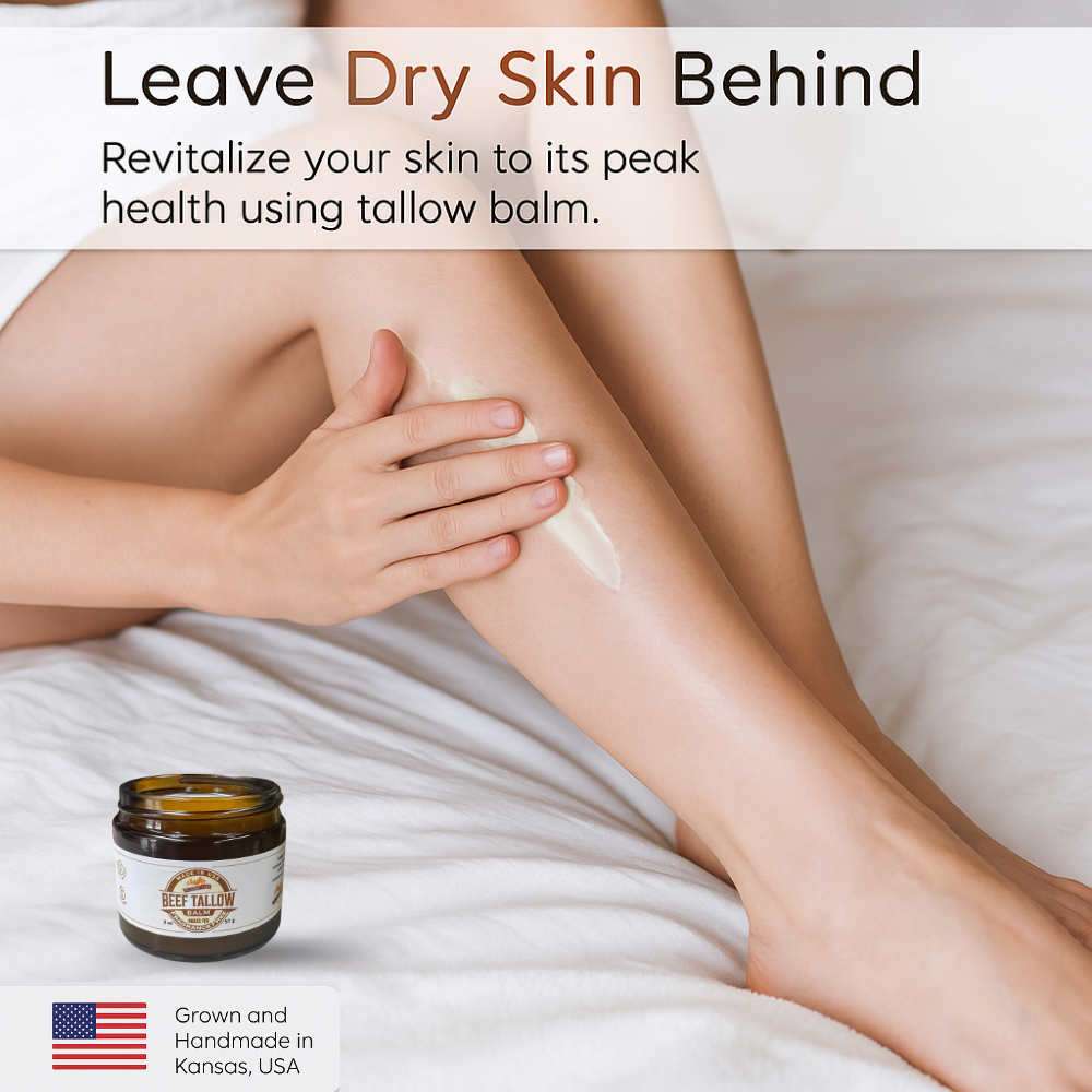 Beef Tallow Balm - 2 oz - Grown and Made in USA - Organic Grass Fed and Finished Tallow - Moisturizing Skin Care
