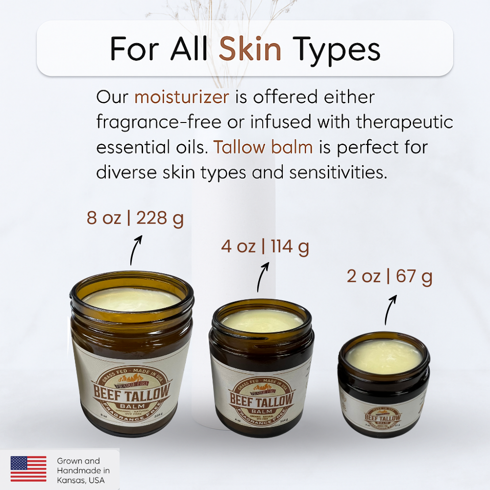Beef Tallow Balm - 2 oz - Grown and Made in USA - Organic Grass Fed and Finished Tallow - Moisturizing Skin Care