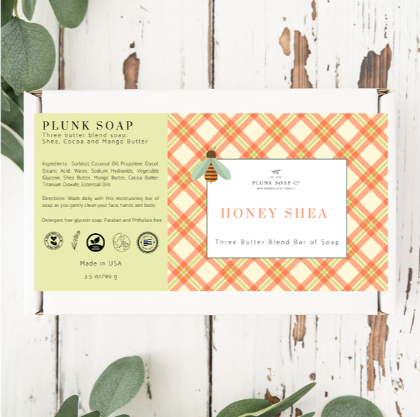Honey Shea Artisian Bar of Soap with Shea Butter, Mango Butter and Coco Butter Blend