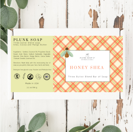 Honey Shea Artisian Bar of Soap with Shea Butter, Mango Butter and Coco Butter Blend