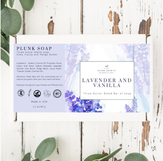 Lavender and Vanilla Scented Artisian Bar of Soap with Shea Butter, Mango Butter and Coco Butter Blend
