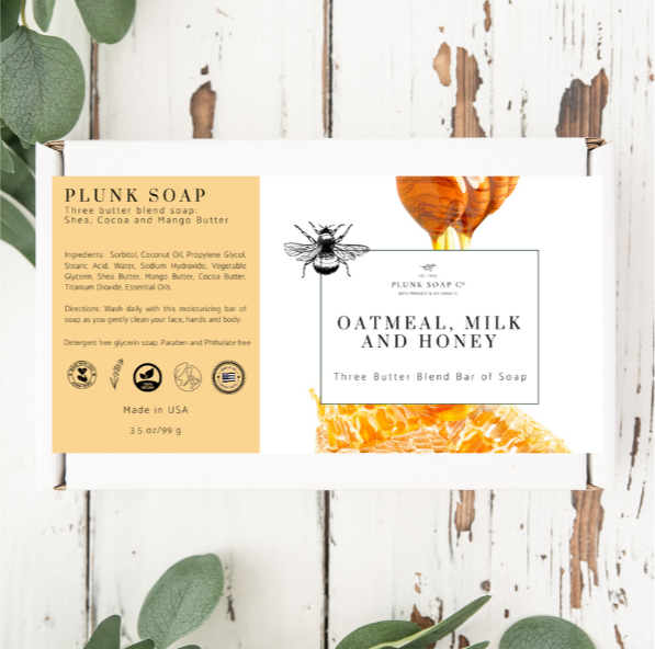 Oatmeal, Milk and Honey Artisian Bar of Soap with Shea Butter, Mango Butter and Coco Butter Blend