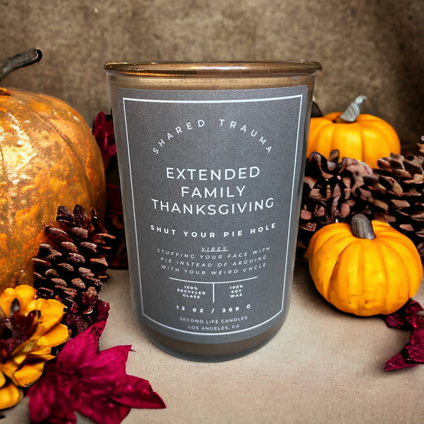 Shared Trauma: Extended Family Thanksgiving Candle - 13 oz, Crackling Wood Wick