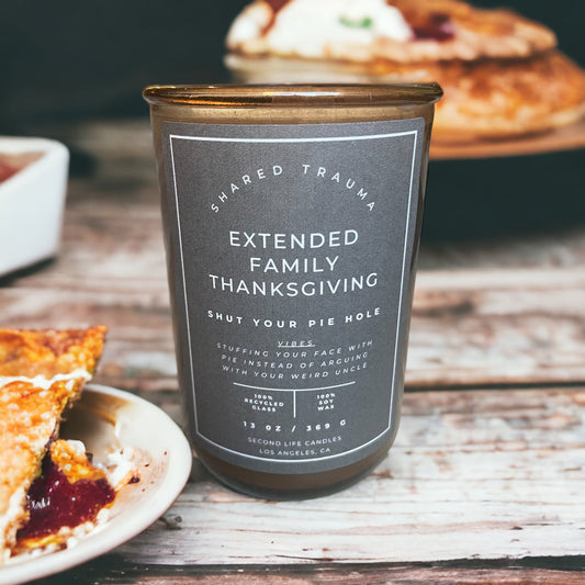 Shared Trauma: Extended Family Thanksgiving Candle - 13 oz, Crackling Wood Wick