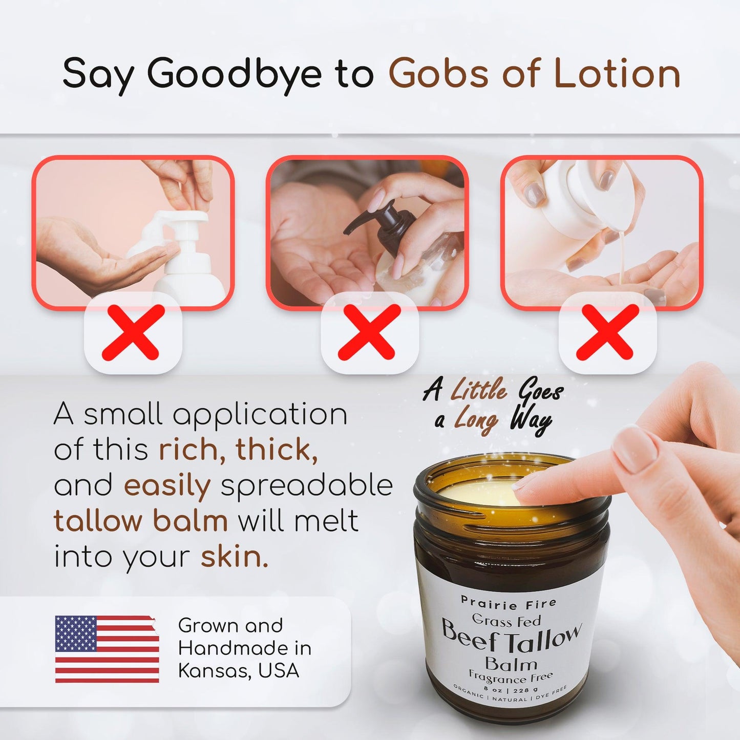 Beef Tallow Balm - 2 oz - Grown and Made in USA - Organic Grass Fed and Finished Tallow - Moisturizing Skin Care