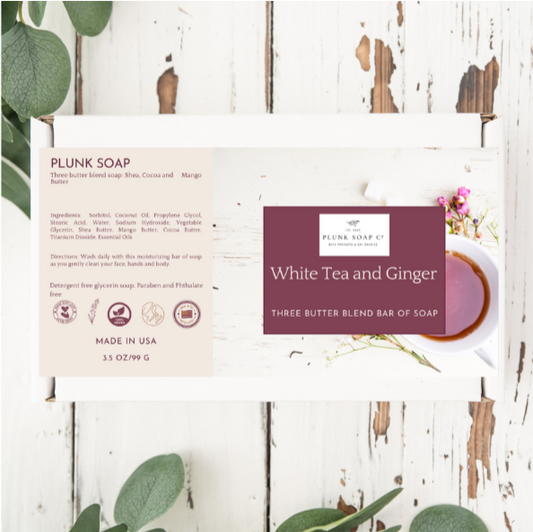 White Tea and Ginger Scented Artisian Bar of Soap with Shea Butter, Mango Butter and Coco Butter